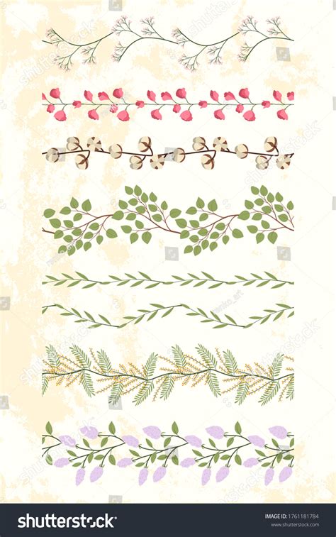 Set Floral Looped Border Green Leaf Vetor Stock Livre De Direitos