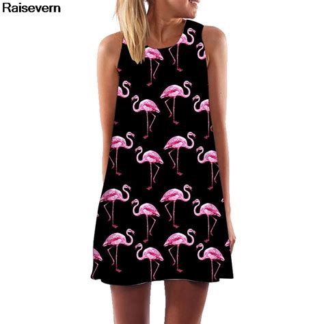 Vestidos Summer Flamingo Dress Women Sleeveless A Line O Neck Boho