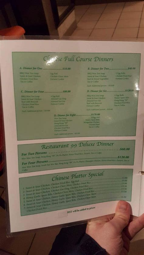 Menu at Restaurant 99, Spaniard's Bay, Conception Bay Hwy