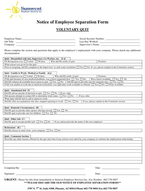 Editable Employment Separation Notice Template Pdf Sample Tacitproject