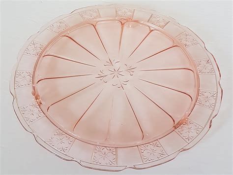 Pink Depression Glass Footed Cake Plate Vintage Jeanette Etsy