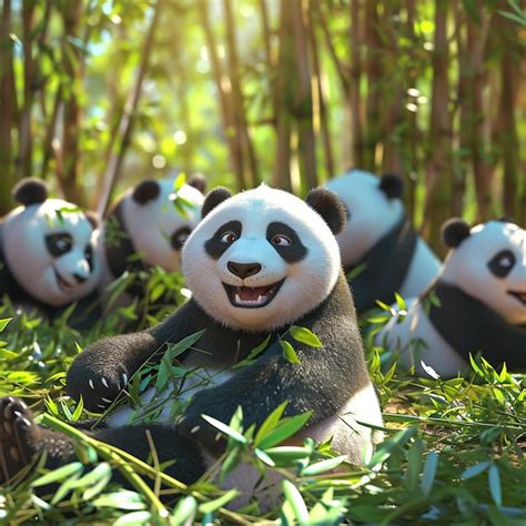 Premium Photo Pandas Are Sitting In The Grass And Eating Bamboo