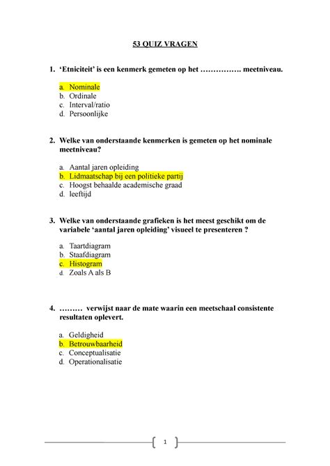 Oplossingen Quiz Vragen Quiz Vragen Is Een Kenmerk Gemeten