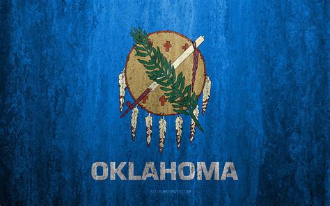 Flag Of Oklahoma Stone Background American State Grunge Flag