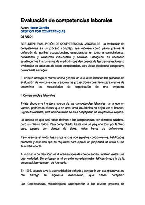 Evaluacion De Competencias Laborales PDF PDFCOFFEE