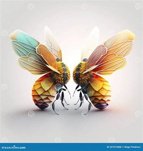 Two Colorful Bees With Wings Spread Out To Each Other, Facing Each
