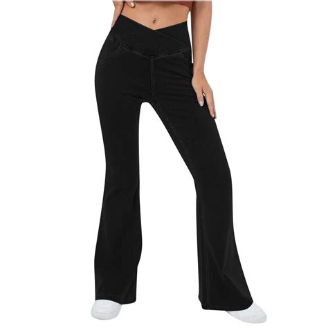 Apexfwdt Bell Bottom Jeans For Women High Waisted Stretchy Flare Jeans Crossover Pull On Tummy