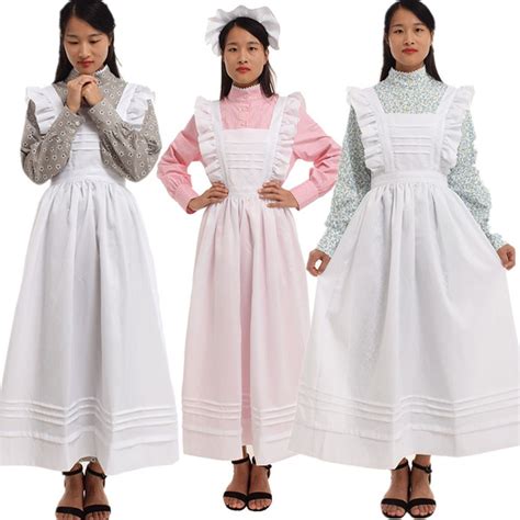 Women Pilgrim Dress Victorian Maid Costume With Apron 100 Cotton Wish