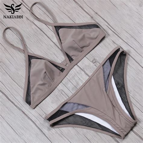 Nakiaeoi 2019 New Mesh Bikini Sexy Swimwear Push Up Bikini Set Women