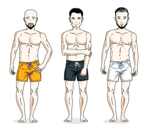 Homens Felizes Em Shorts De Praia Coloridos Conjunto De Caracteres De