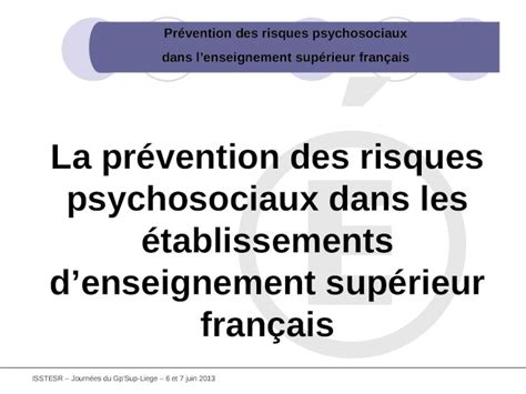 PPT Prévention des risques psychosociaux dans lenseignement supérieur