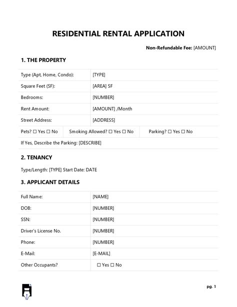Free Rental Application Form Templates