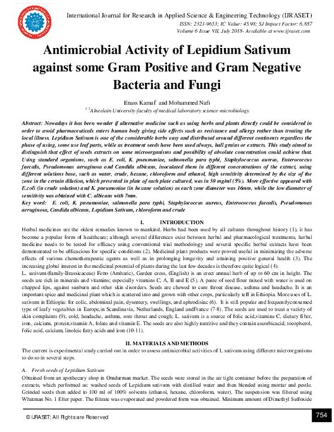 Pdf Antimicrobial Activity Of Lepidium Sativum Against Some Gram