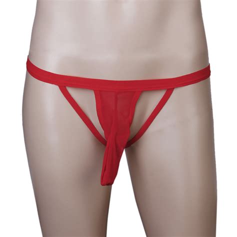 Imported Sexy Mens Charming Mesh G String Underwear Pouch Brief Thong Bikini T Back Panty Red