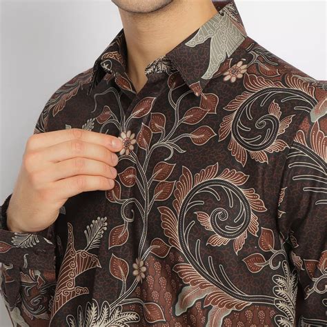 Jual Jayashree Batik Slimfit Kiran Brown Kemeja Batik Pria Lengan