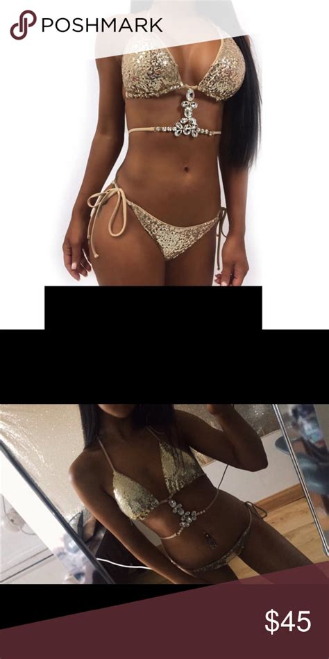 RHINESTONE SEQUINS BIKINI SEXY GOLD