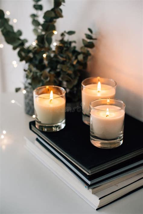 Cozy Home Interior Decor Burning Candles Stock Photo Image Of