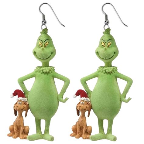 Gasue Grinch Christmas Decorations Pair Cute Cartoon Grinch Earrings