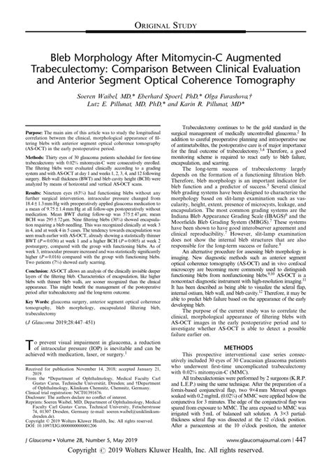 Pdf Bleb Morphology After Mitomycin C Augmented Trabeculectomy