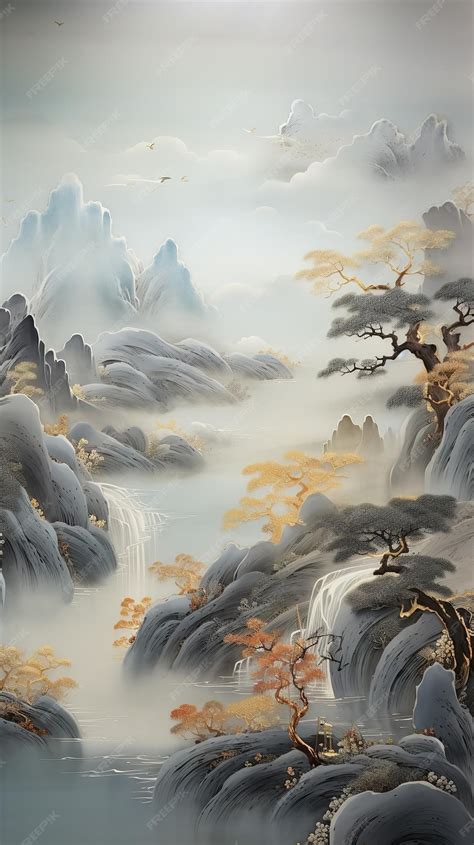 Premium AI Image | AI Chinese landscape art painting free pictures