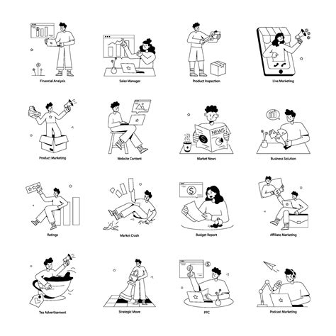Modern Set of Marketing Planning Outline Mini Illustrations 45885004