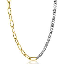 Zinzi Zilveren Bicolor Ketting Met Hippe Gourmet En Gold Plated Ovale