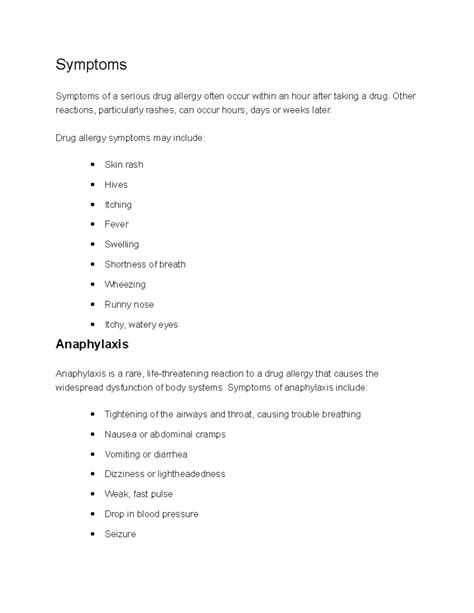 Symptoms of allergies in drugs - Symptoms Symptoms of a serious drug