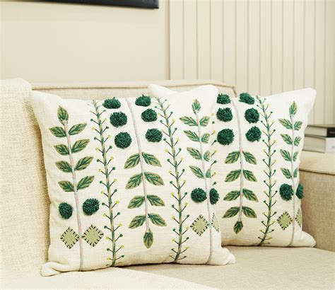 Buy Embroidered Cotton Cushion Covers Set Of 2 Teal Green 18 X 18 Inch