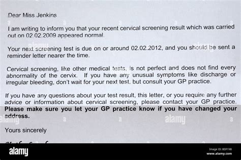 Smear Test Letter Results Stock Photo Alamy