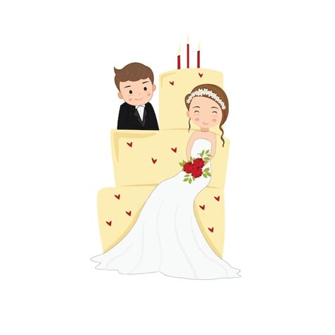 Wir Heiraten Mit Einer Hochzeitstorte Hochzeitspaar Vektor Isoliert