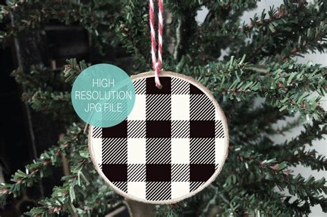 Buffalo Plaid Circle Wood Slice Christmas Ornament Mockup Taylor