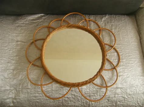 Ancien Miroir Soleil Contour Rotin Osier Vintage Eur Picclick Fr