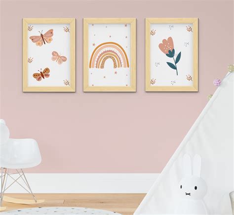 Quadro Infantil Menina Jardim Flor Borboleta Arco Ris Boho