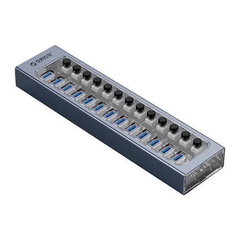 USB 3 0 Hub With 16 Ports Aluminum And Transparent Design Gray Orico