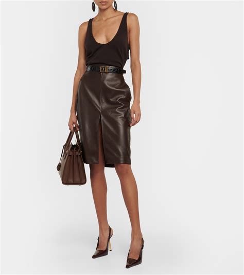 Leather Pencil Skirt In Brown Saint Laurent Mytheresa