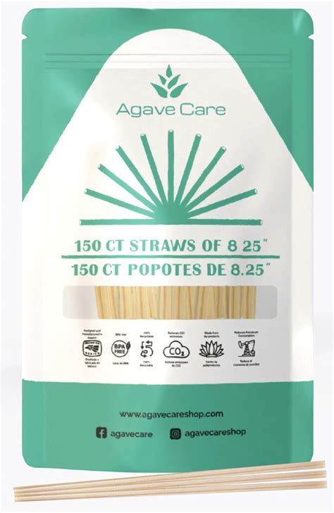 150 Pack 825 Biodegradable Unwrapped Straws Agave Fiber Eco Friendly