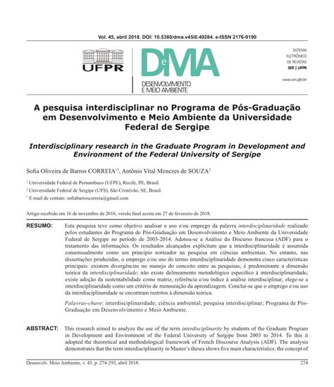 Pdf A Pesquisa Interdisciplinar No Programa De P S Gradua O Em