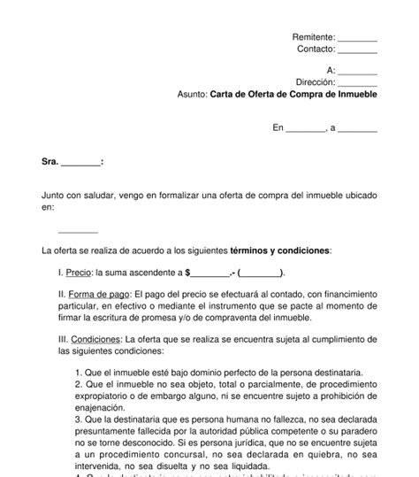 Carta De Oferta De Compra De Inmueble Modelo Formato