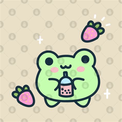 Frog Drinking Strawberry Boba Kawaii T Shirt TeePublic