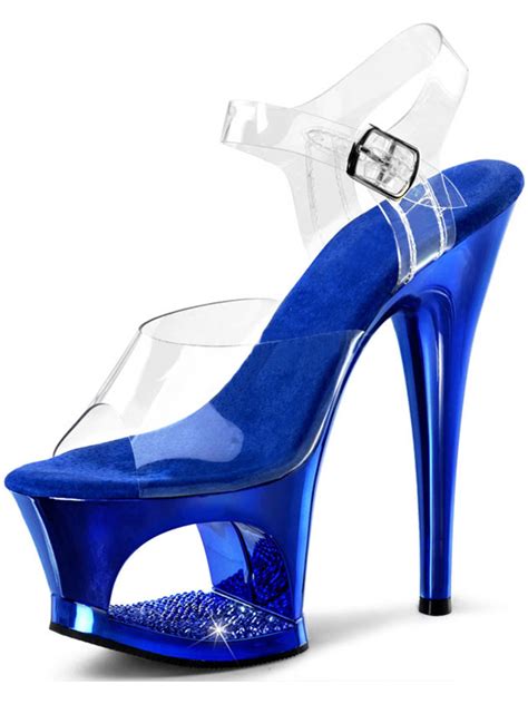 Pleaser Royal Blue High Heels With Rhinestone Encrusted Cutout