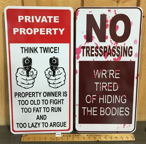 Lot Of 2 Novelty No Tresspassing Signs 12 X 24in