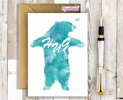 Printable Card Bear Hug Watercolour Instant Download 5x7 Printable