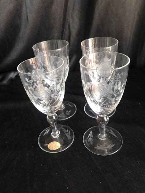 Victorian Fostoria Etched Crystal Stemware Cordial Glasses Etsy