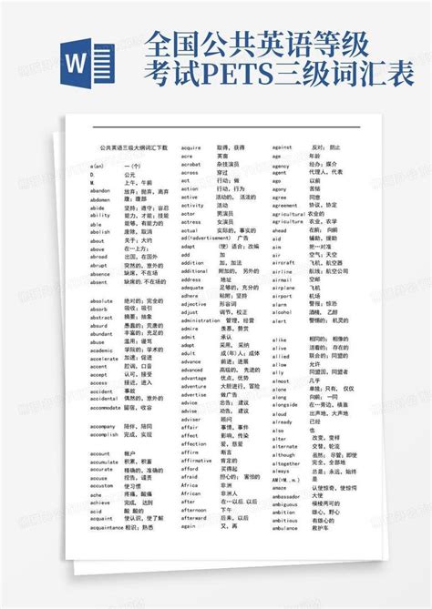 全国公共英语等级考试pets三级词汇表word模板下载编号lowxxpbn熊猫办公