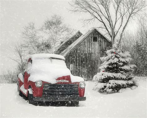 Red Chevy In The Snow Mixed Media By Lori Deiter Pixels