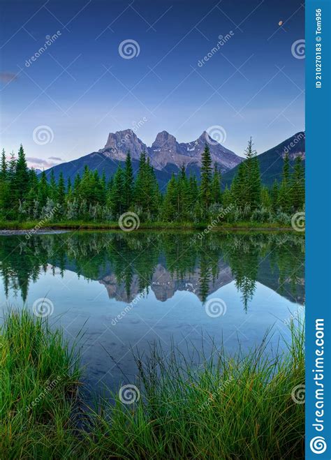 Three Sisters At Sunrise Near Canmore Alberta Stock Image Image Of