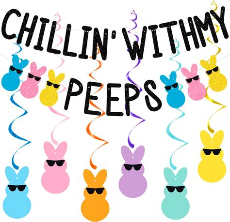 Amazon Easter Bunny Decorations Chillin With My Peeps Banner Gold