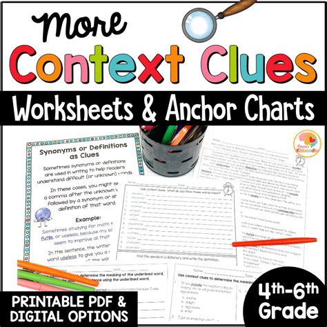 Context Clues Worksheets And Anchor Charts For 4th 6th Grade