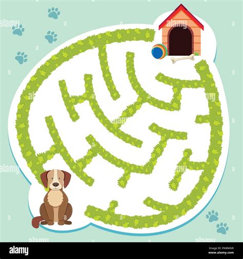 Puzzle Game Template With Dog And Doghouse Illustration Stock Vector