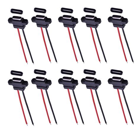 10pcs 5v Welding 2pin Waterproof Type C Female Power Socket Wire Adapter F Ebay